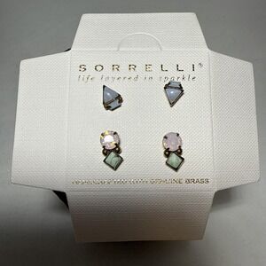 Sorrelli Opalescent And Brass Handcrafted Stud Earrings X 2 New